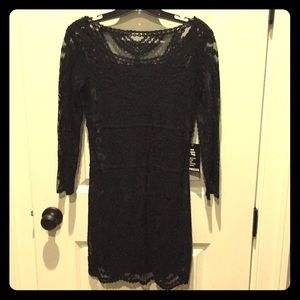 3/4 sleeve Black Lace Mini Dress from Express